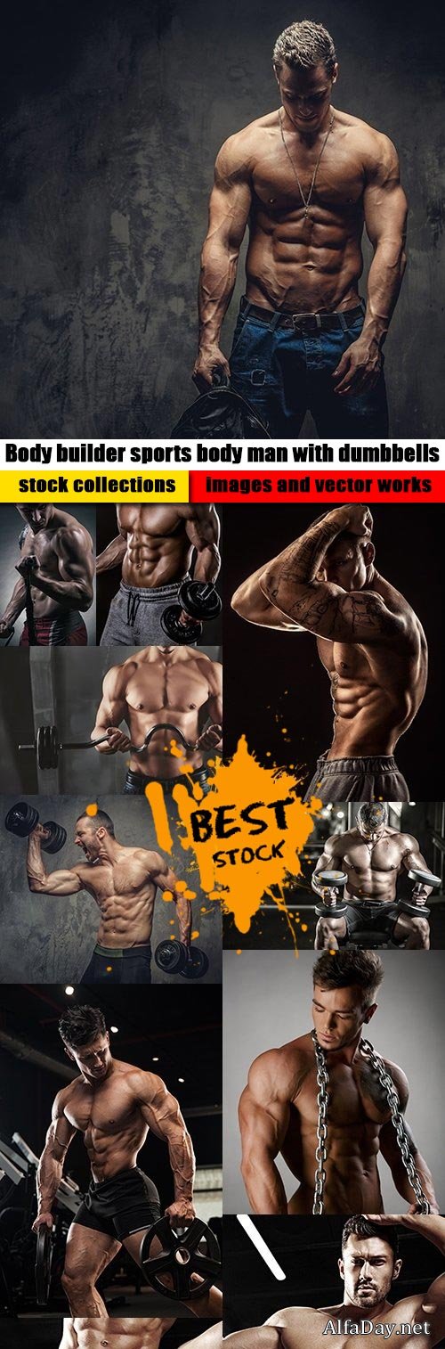 Body builder sports body man with dumbbells