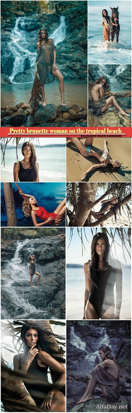 Pretty brunette woman on the tropical beach