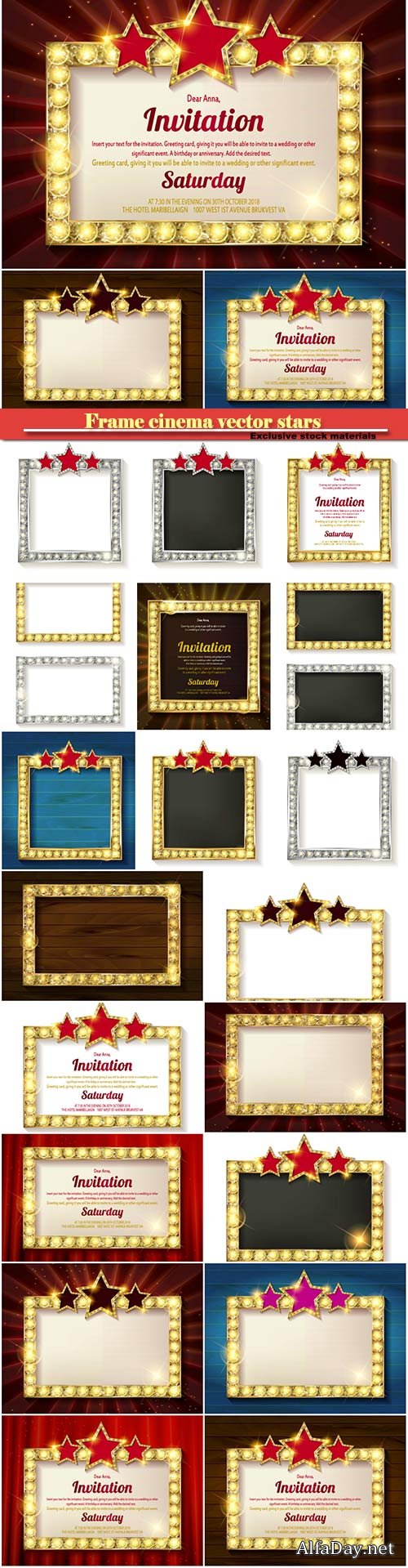 Frame cinema vector stars, invitation with a gold decoration
