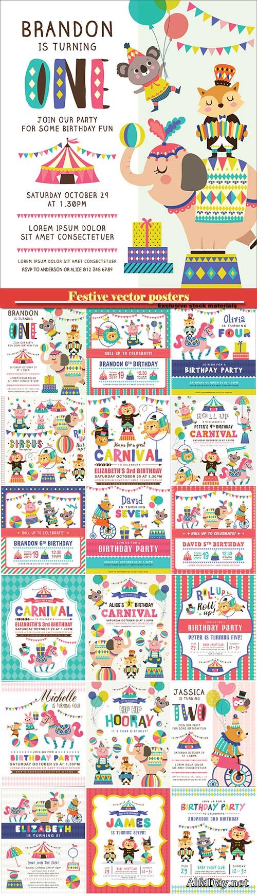 Festive vector posters with children's illustrations