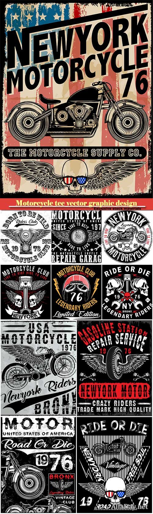 Motorcycle tee vector graphic design, motorcycle label t-shirt design with illustration