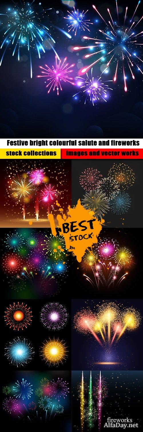 Festive bright colourful salute and fireworks