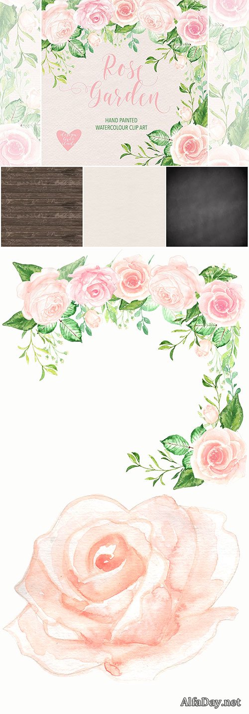 Watercolor Rose Garden clipart
