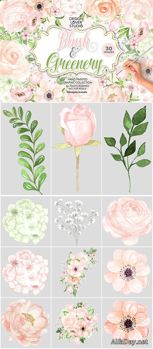 Watercolor BLUSH and GREENERY design