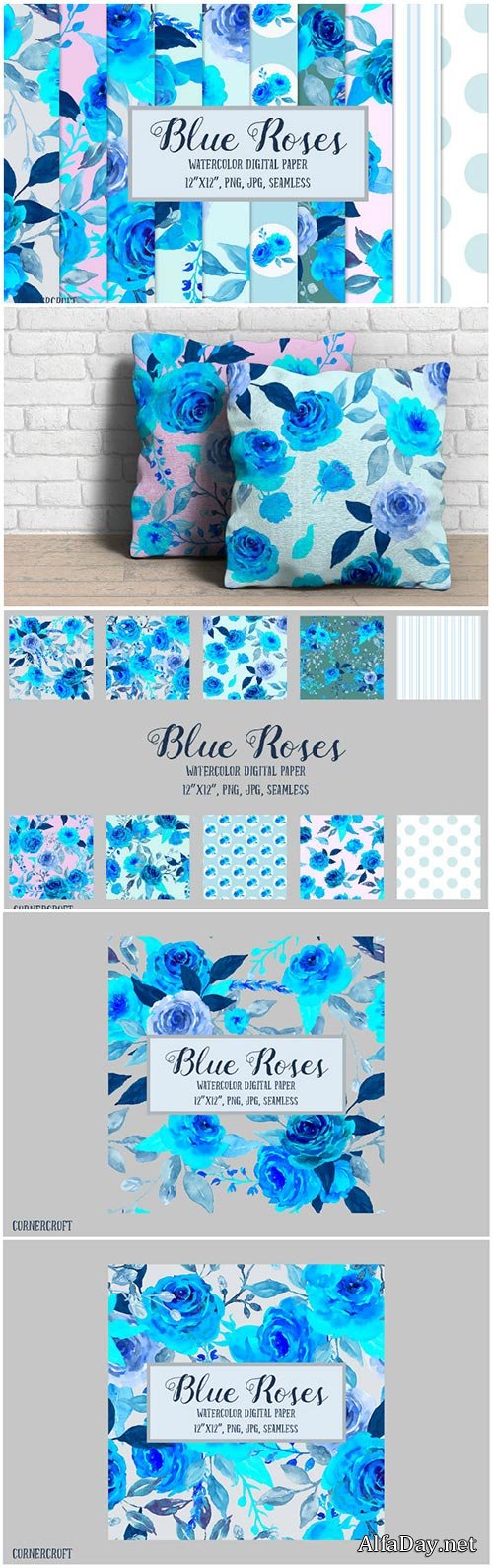 Watercolor Pattern Blue Rose