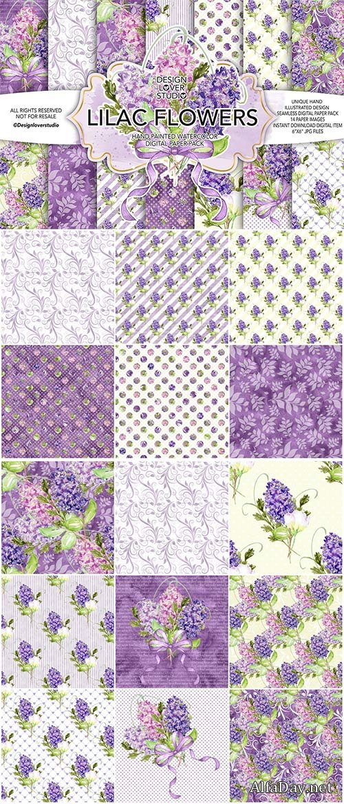 Watercolor LILAC digital paper pack