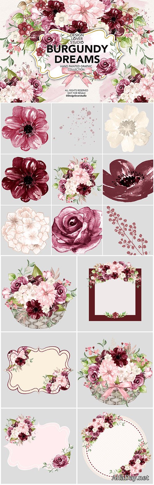 Watercolor BURGUNDY DREAMS design
