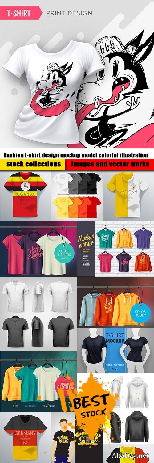 Fashion t-shirt design mockup model colorful illustration