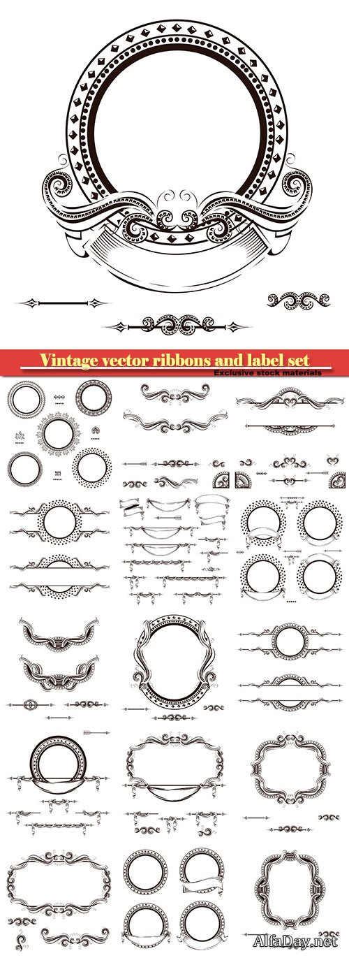 Vintage vector ribbons and label set