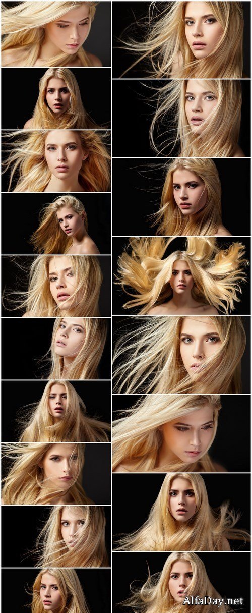 Portrait of beautiful blonde - woman with flying hair - 18xUHQ JPEG