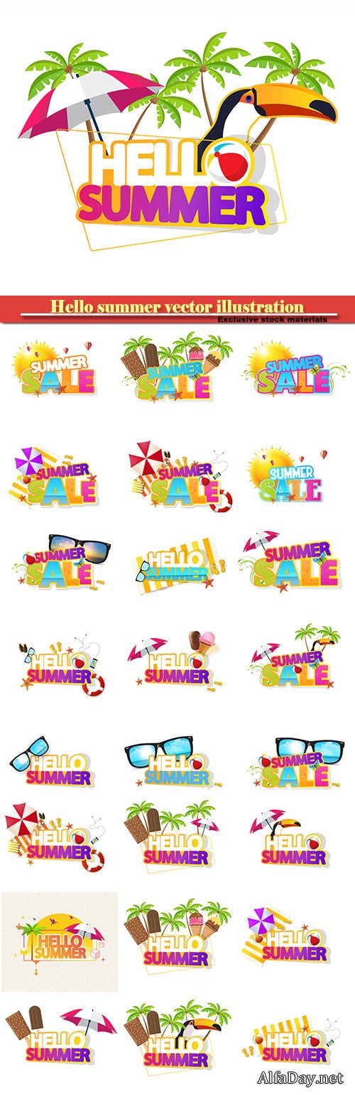 Hello summer vector illustration, summer sale