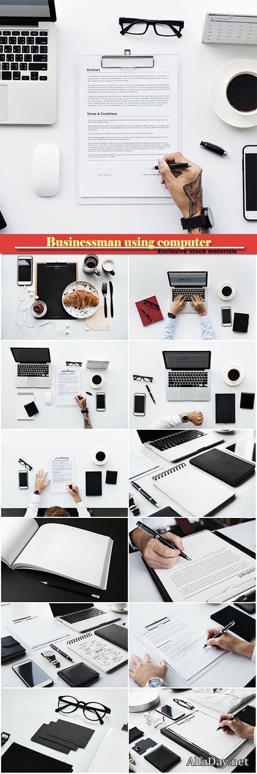 Businessman using computer laptop workspace