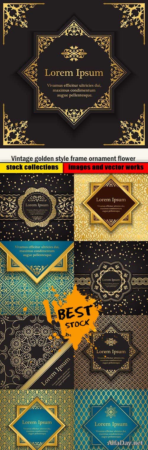 Vintage golden style frame ornament flower