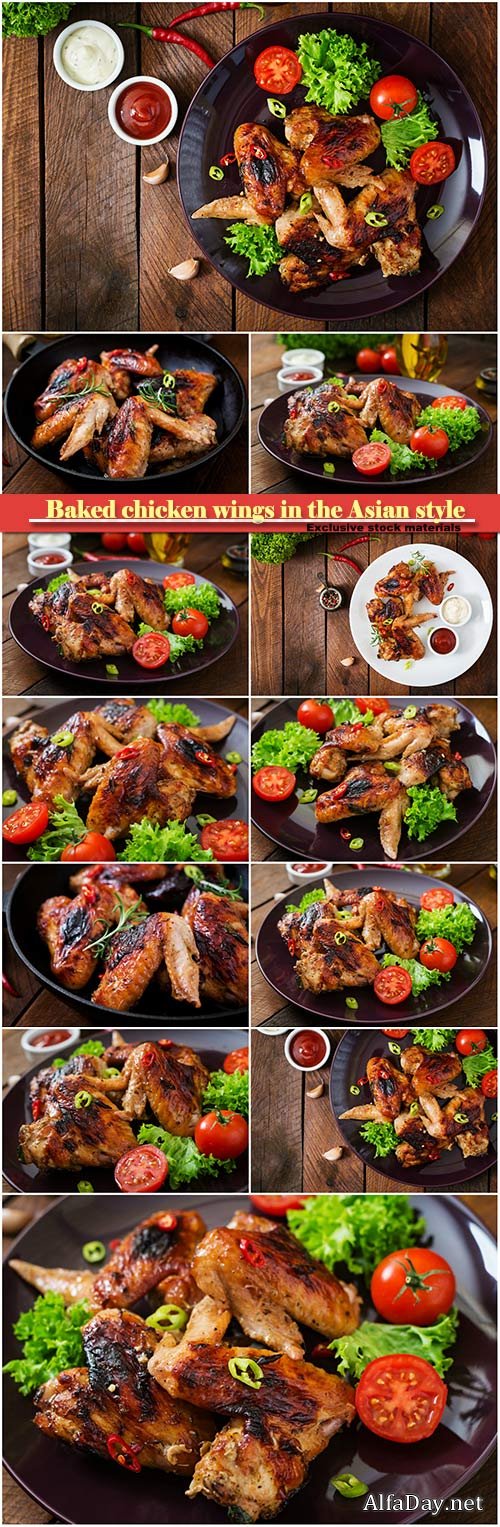 Baked chicken wings in the Asian style on plate