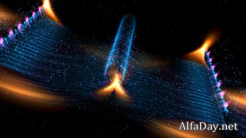 Orange Halo on Blue Particle Waves in Space