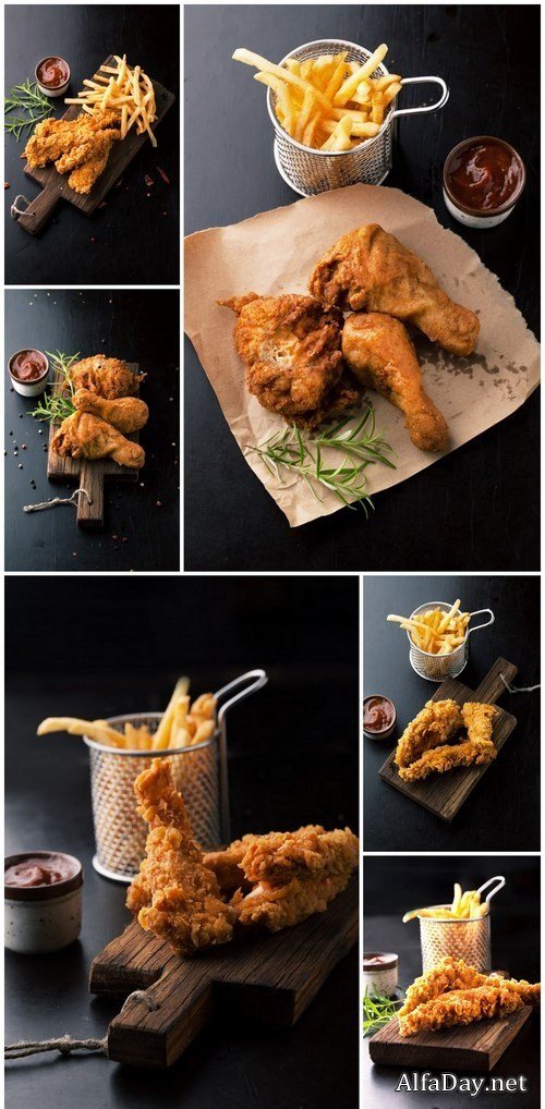 Fried chicken legs with fried potatoes - 6xUHQ JPEG