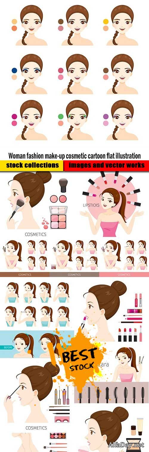 Woman fashion make-up cosmetic cartoon flat illustration