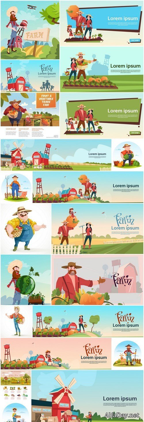 Harvesting Farm And Farmer - 25 Vector