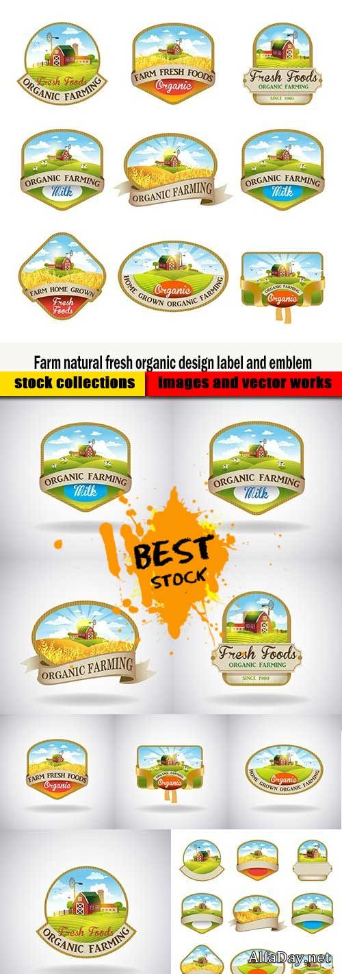 Farm natural fresh organic design label and emblem