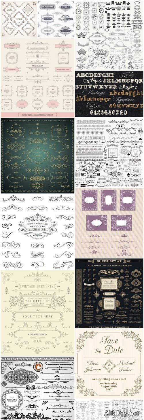 Vintage Calligraphy Elements #3 - 15 Vector