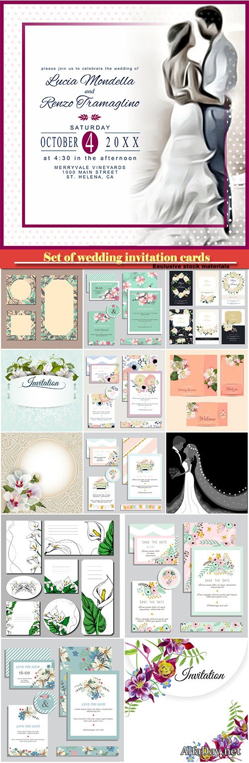 Set of wedding invitation cards in vector