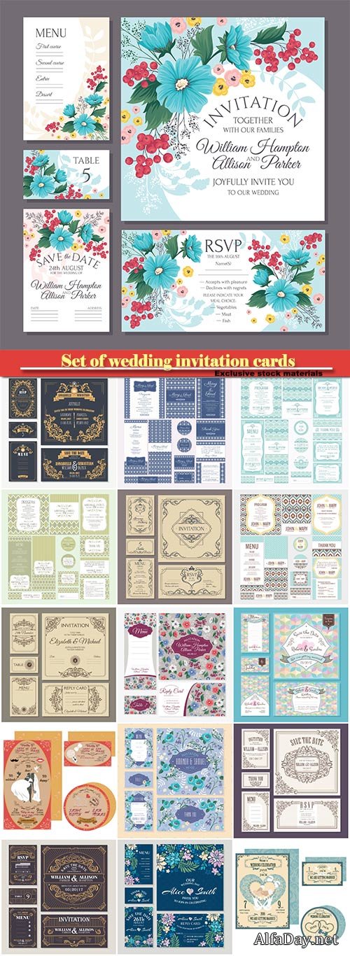 Vector vintage floral wedding cards collection