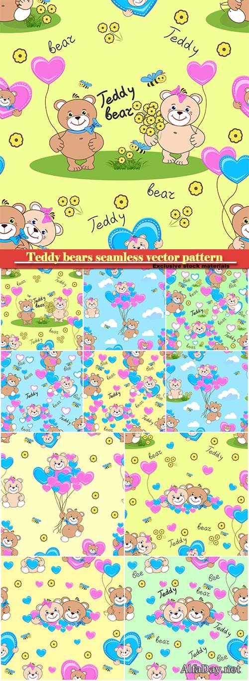 Teddy bears seamless vector pattern