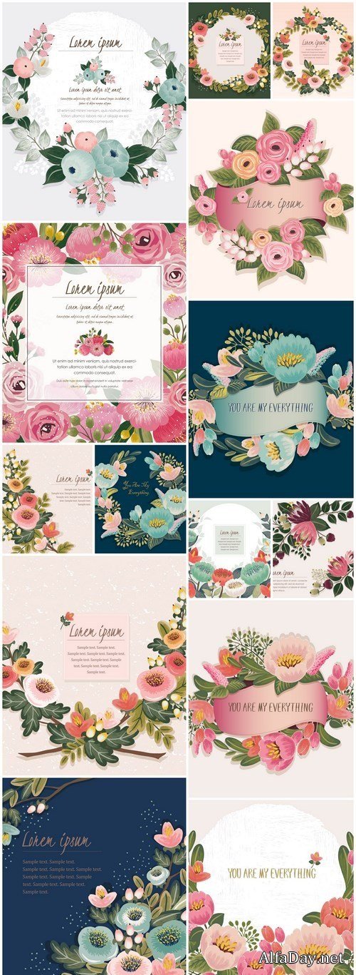 Painted Floral Backgrounds - 14 Vector