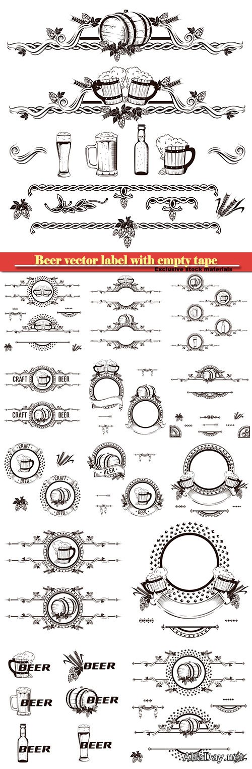 Beer vector label with empty tape, vintage elements of the beer menu