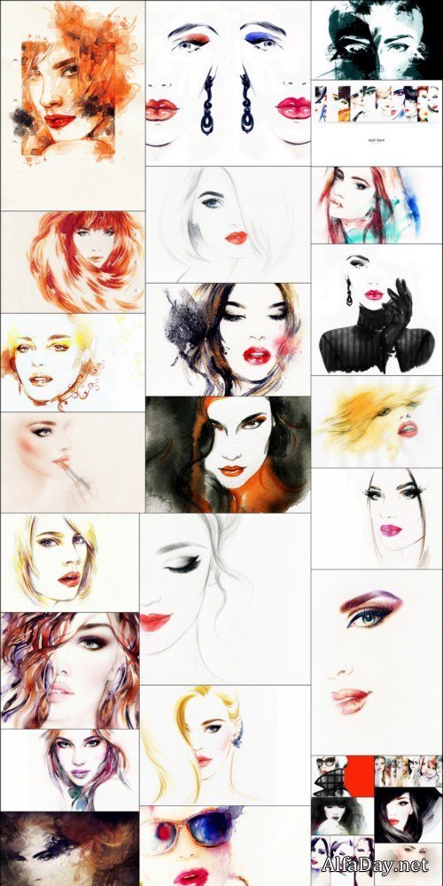 Beautiful woman face watercolor 30X JPEG