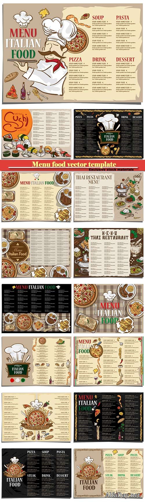 Menu sushi japanese food and italian vector food template
