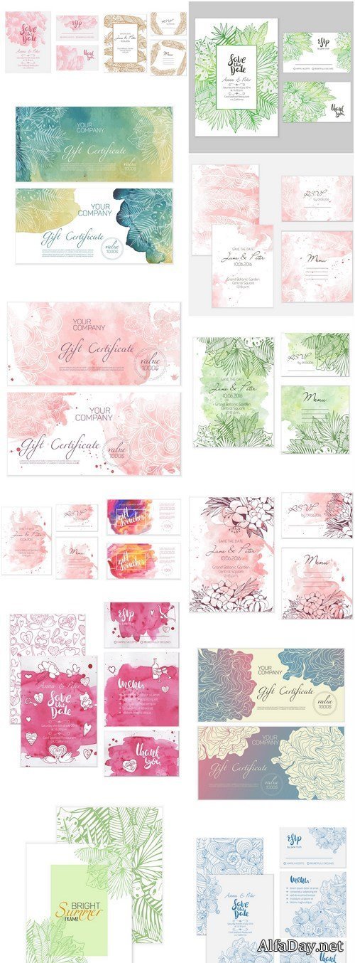 Abstract Floral Wedding Card - 14 Vector