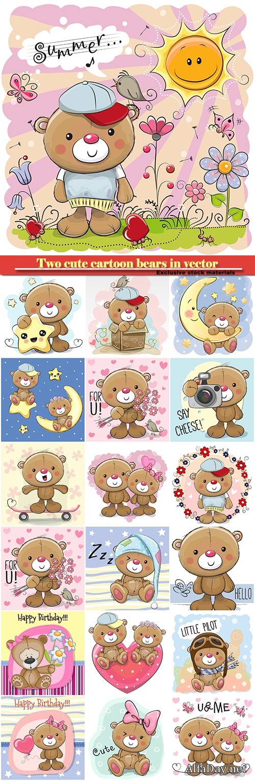 Two cute cartoon bears in vector