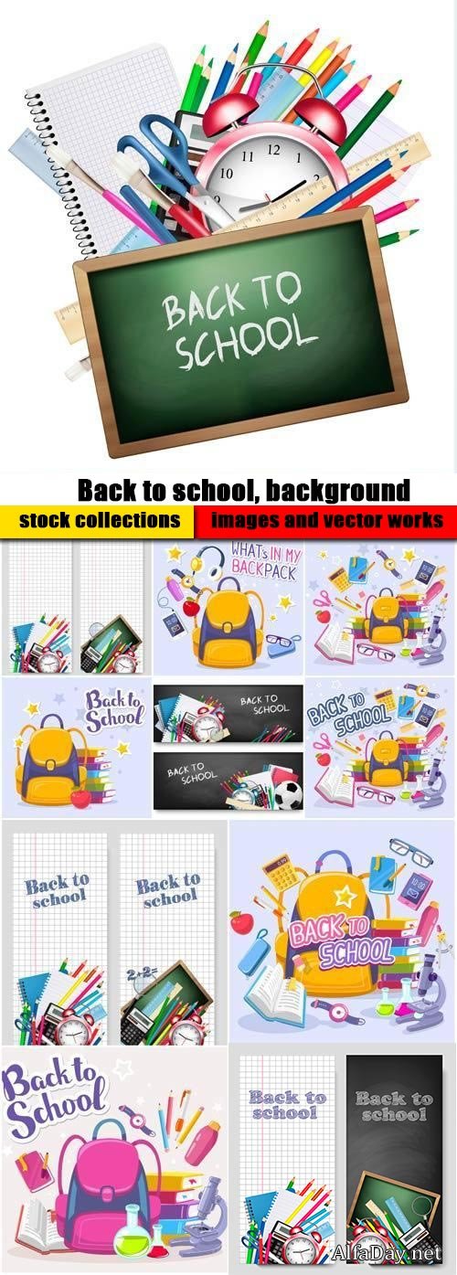 Back to school, background with colorful supplies vector