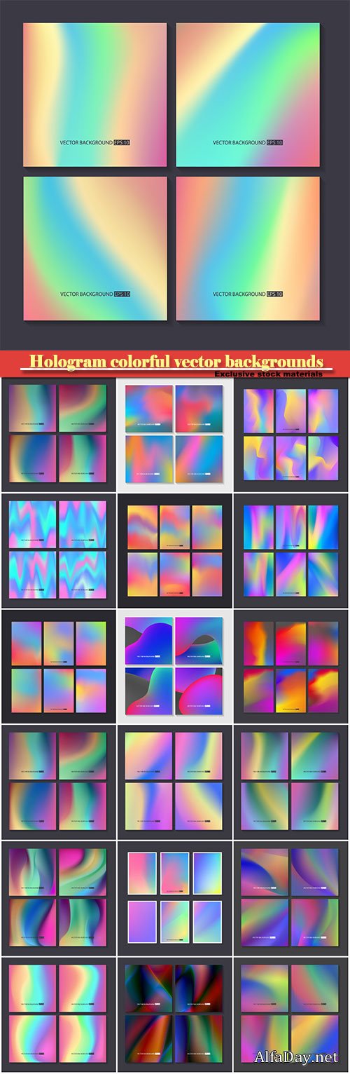 Hologram bright colorful vector backgrounds set