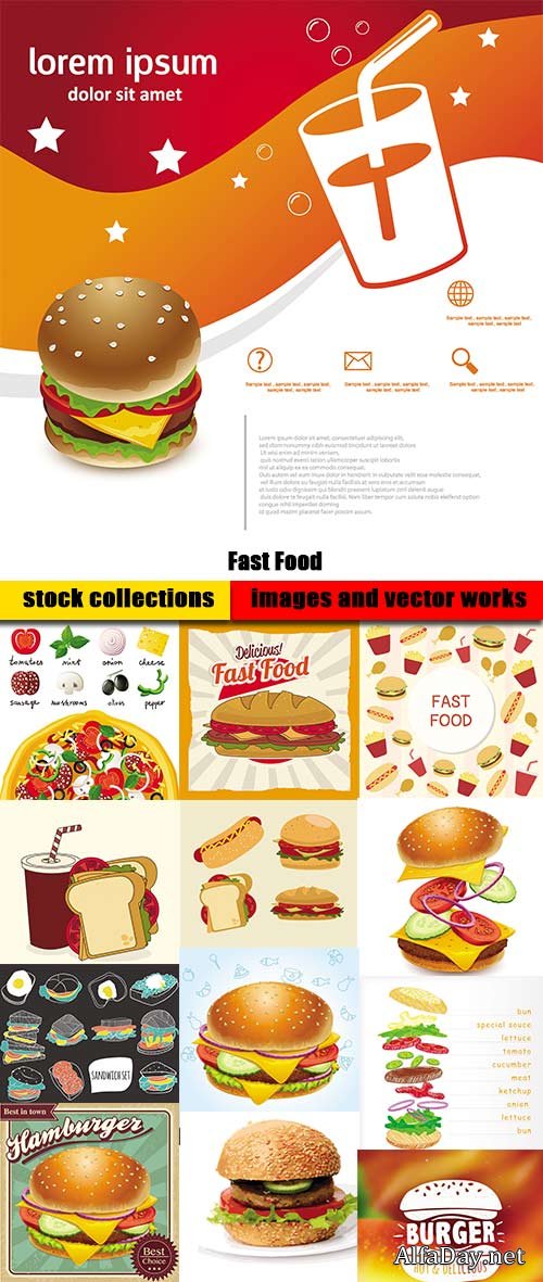 Stock Vectors - Fast Food, Hot dog, Pizza, Burgers