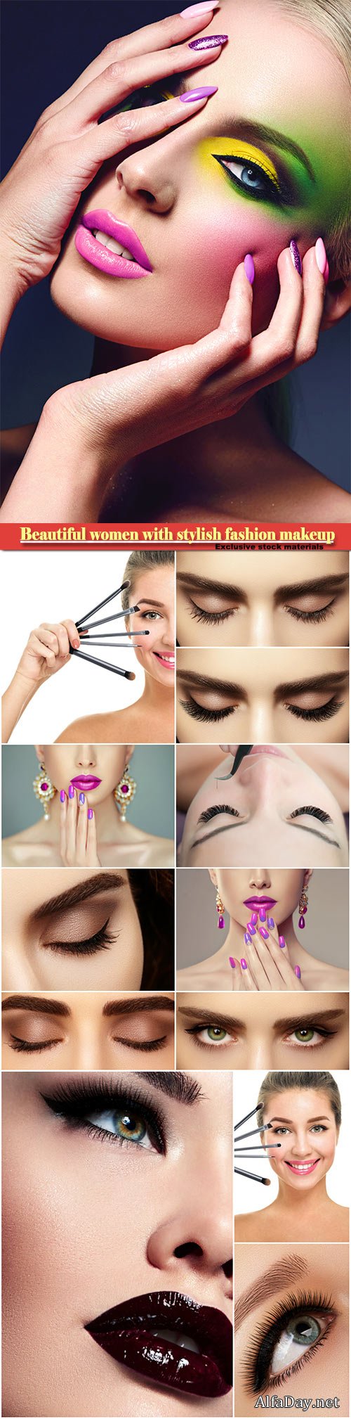 Beautiful women with stylish fashion makeup and manicure