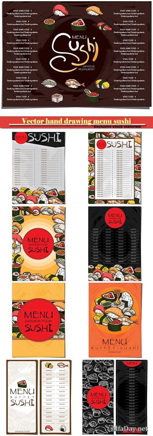 Vector hand drawing menu sushi