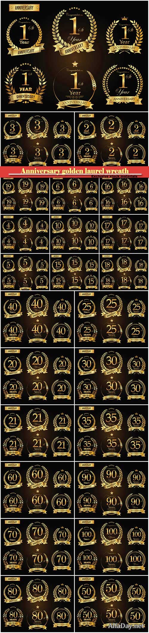 Anniversary golden laurel wreath  years vector collection