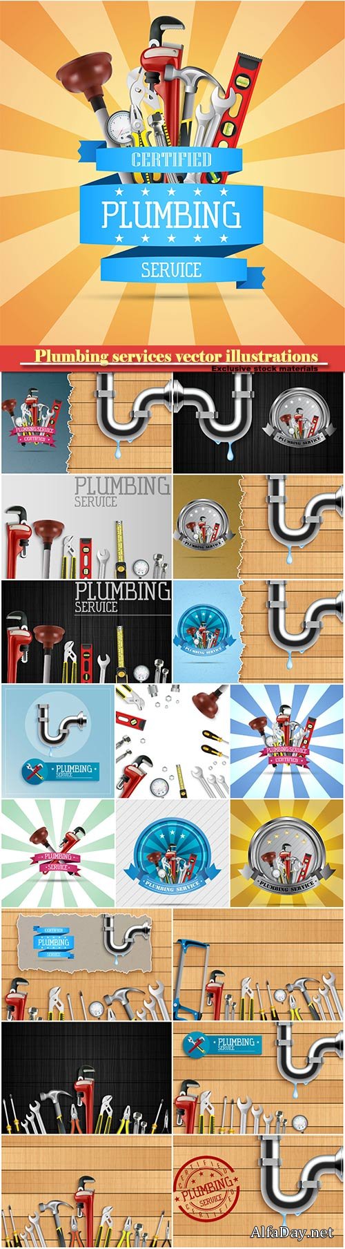 Plumbing services vector illustrations