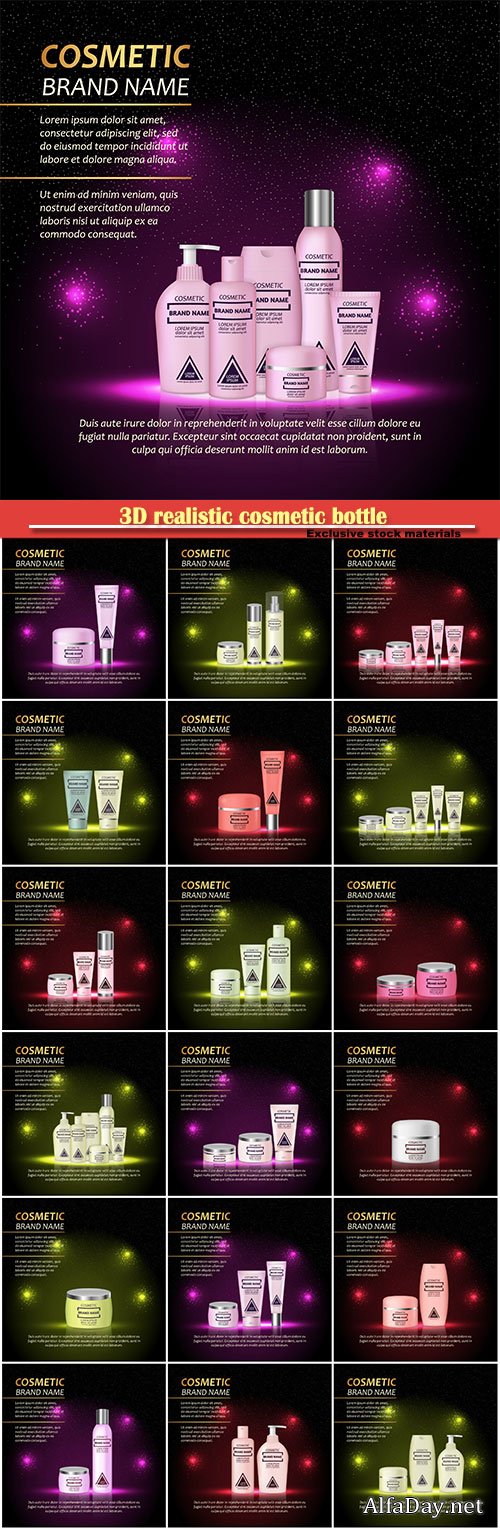 3D realistic cosmetic bottle ads template, cosmetic brand advertising concept design