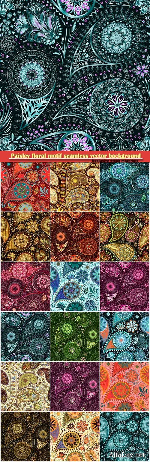 Paisley vintage floral motif ethnic seamless vector background