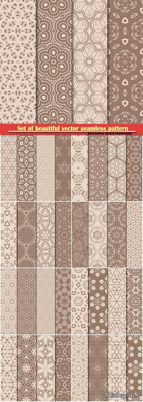 Set of beautiful vector seamless pattern with transformed geometric shape