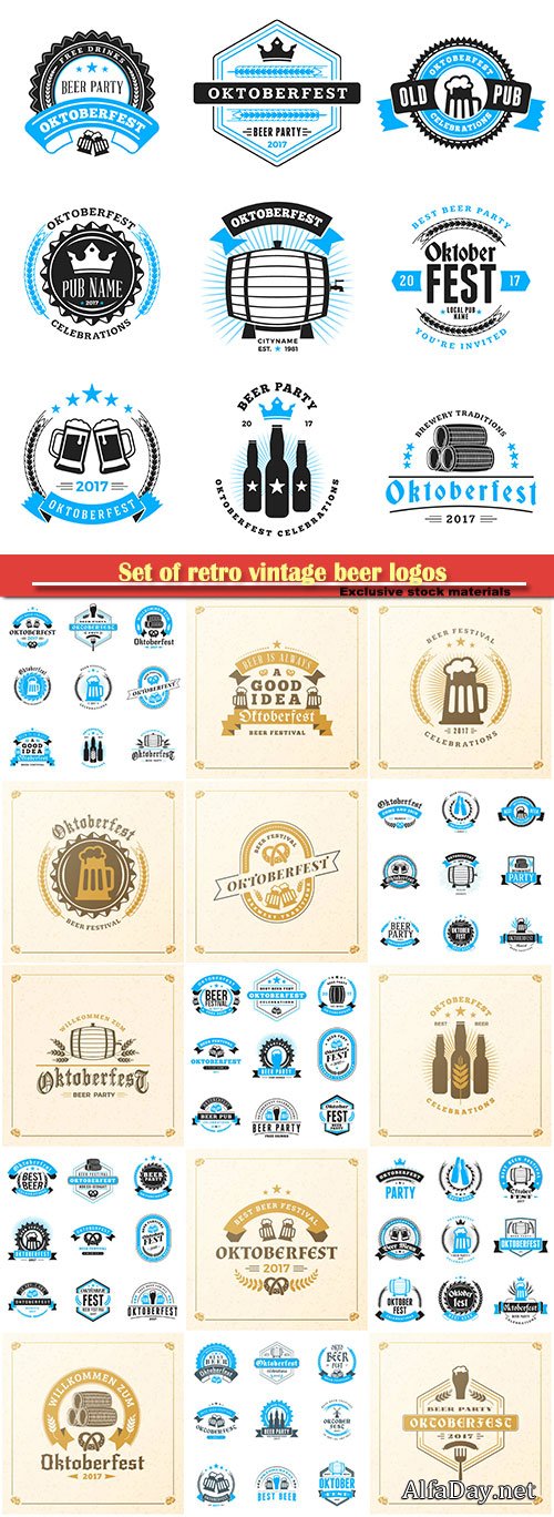 Set of retro vintage beer logos, beer festival Oktoberfest celebrations