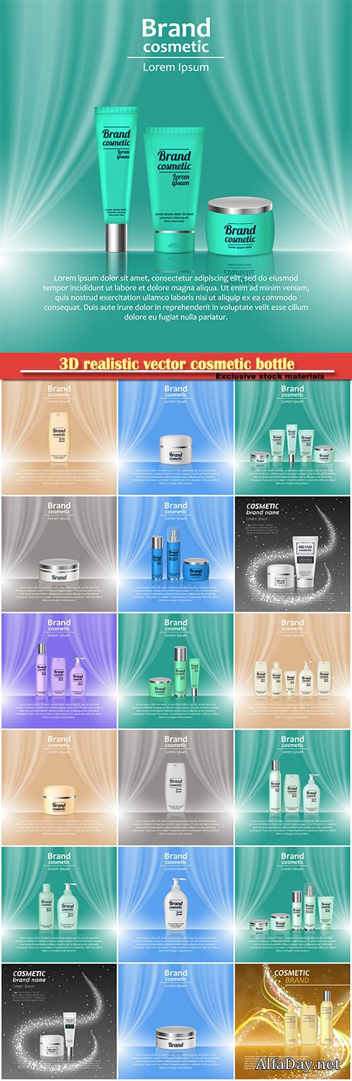 3D realistic vector cosmetic bottle ads template, cosmetic brand advertising concept design
