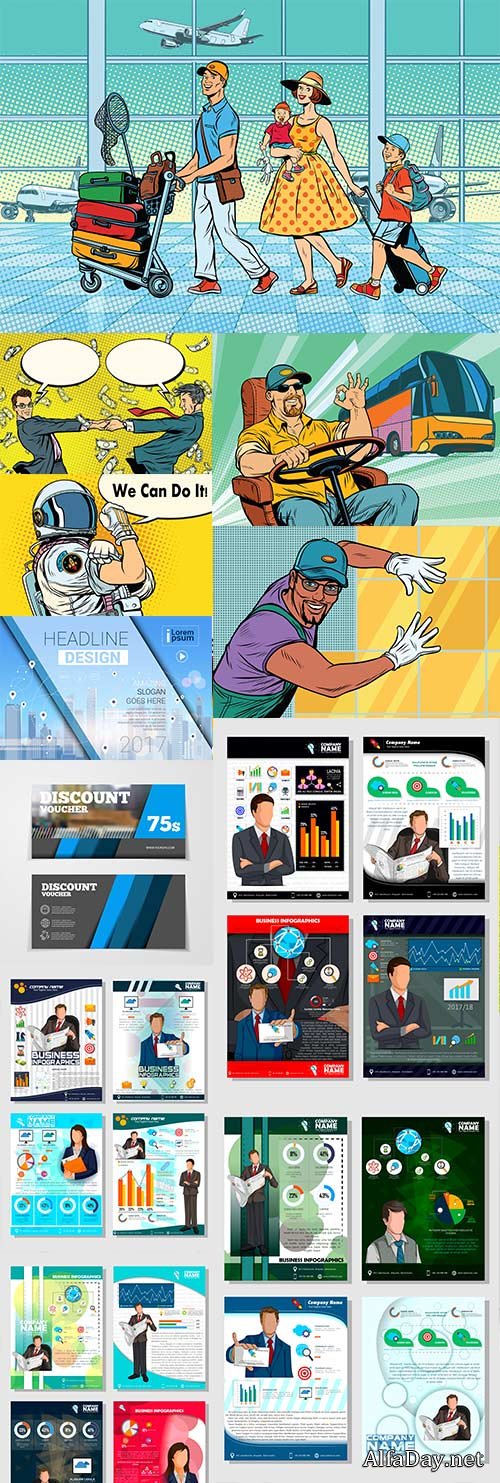 Business templates people and comic illustration big collection