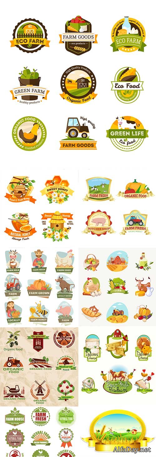 Farm natural fresh organic design label and emblem 10