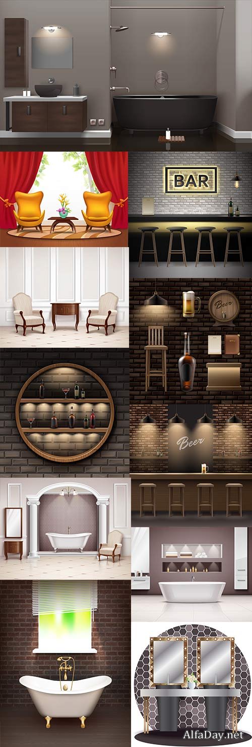 Modern interior design bathroom and rack of bar