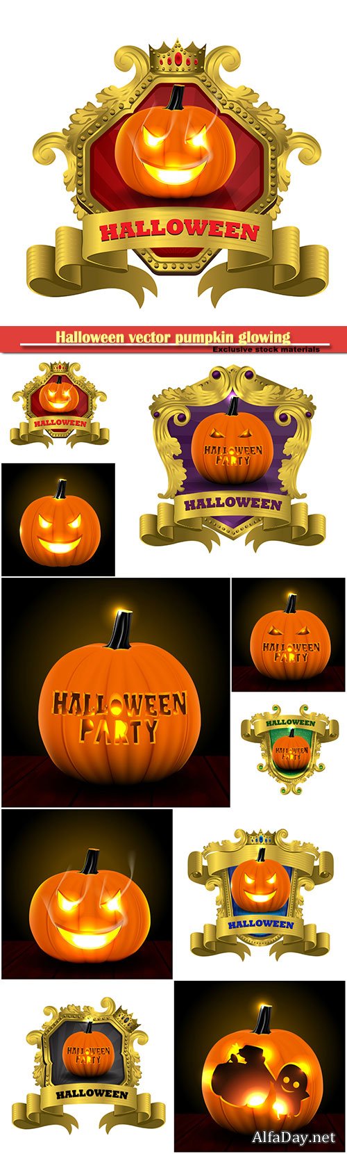 Halloween vector pumpkin glowing in darkness