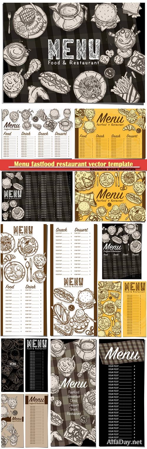 Menu fastfood restaurant vector template design hand drawing graphic
